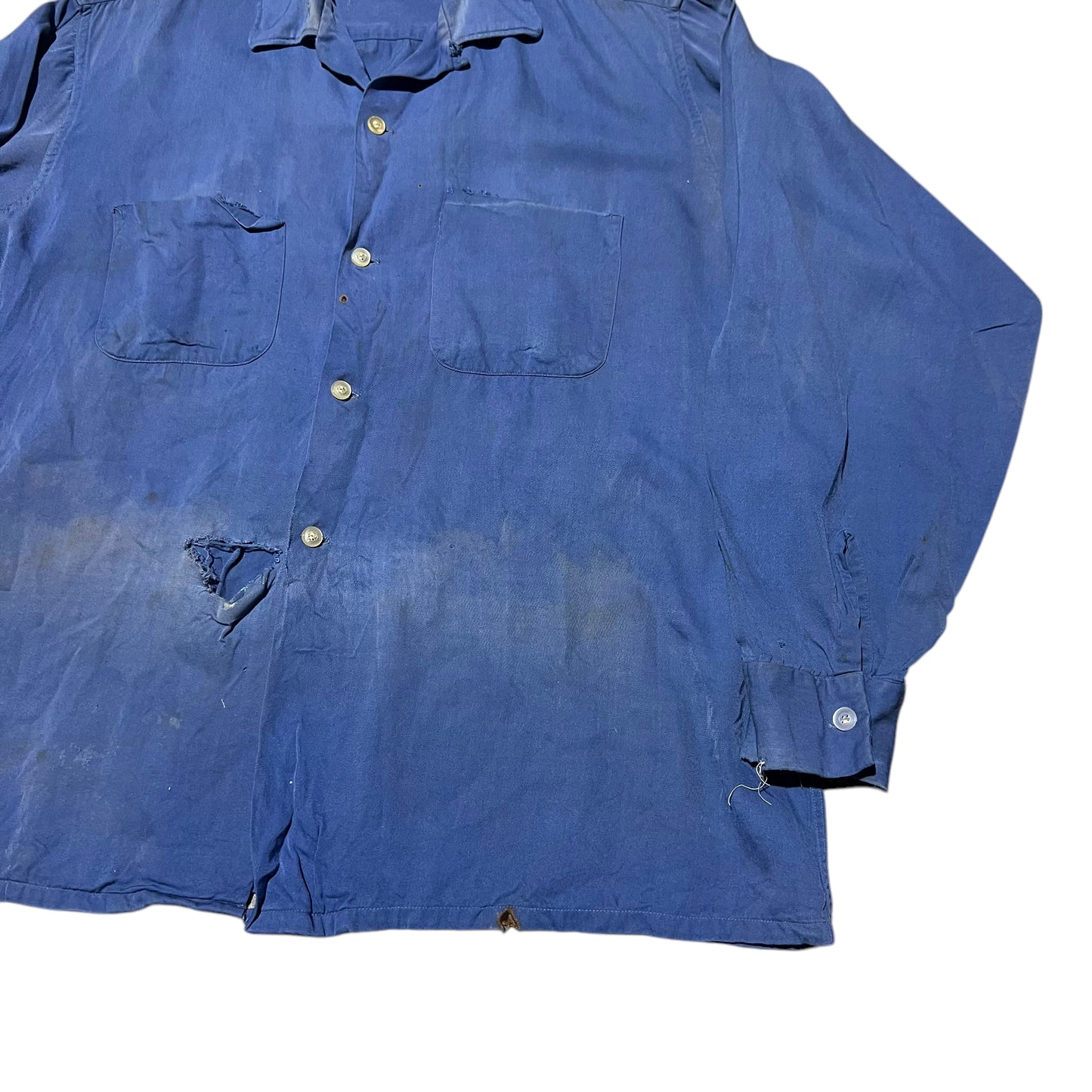 1950s Blue rayon loop collar shirt (L)