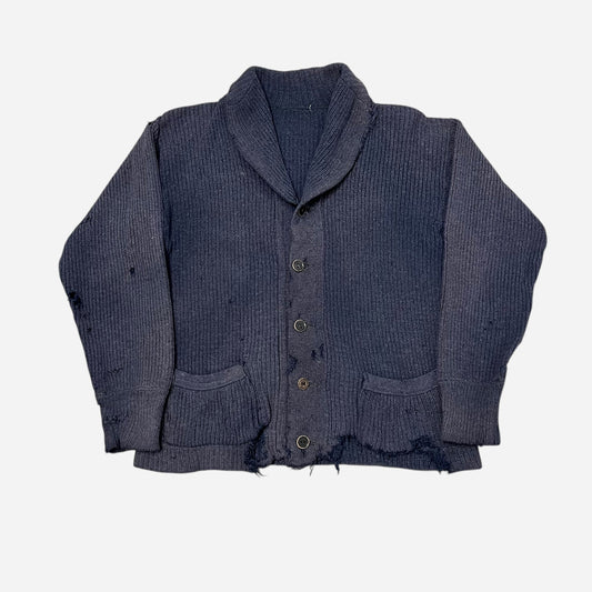 1920s 1930s Blue shawl collar cotton knit sweater (S/M)