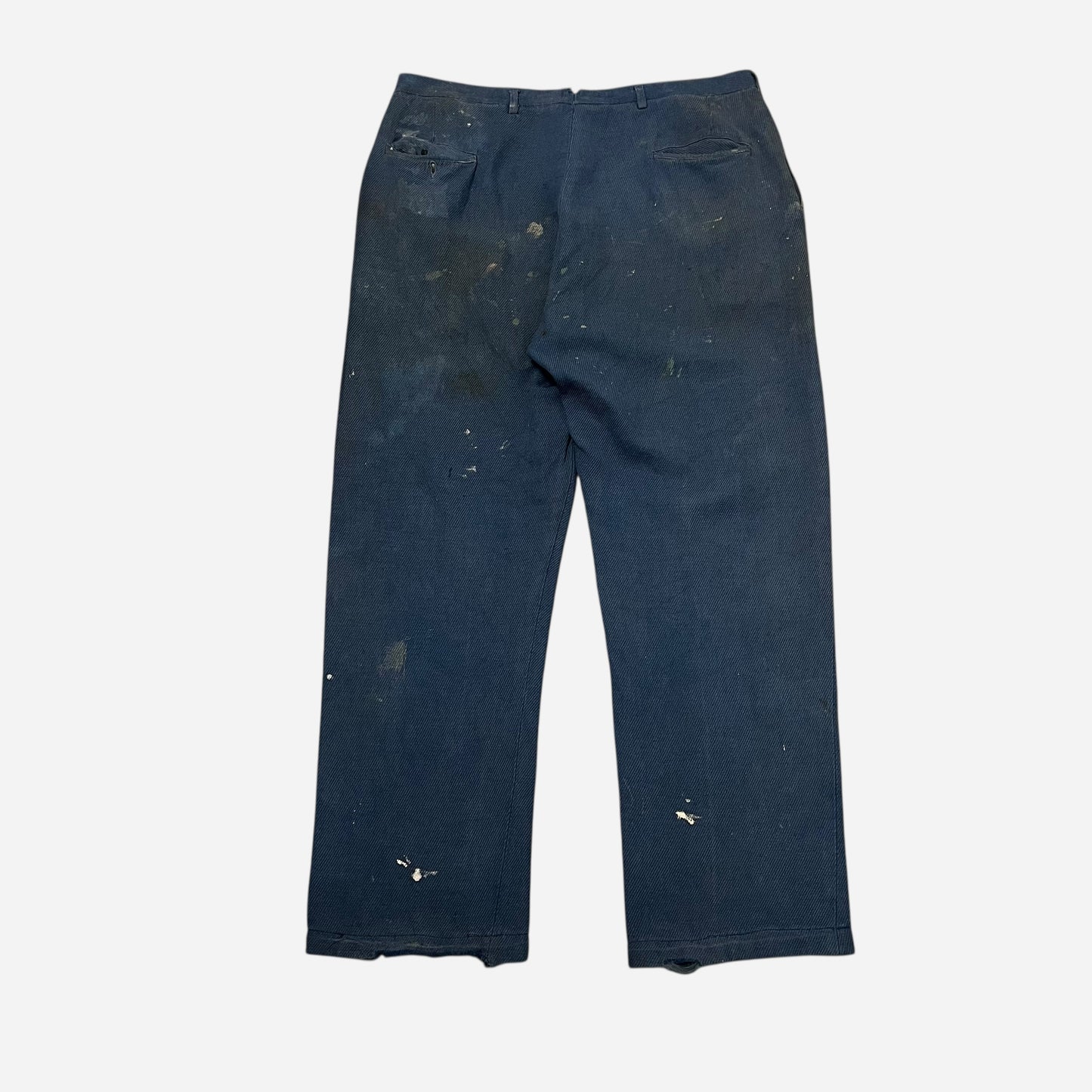 1940s Blue paint splatter cotton whipcord work pants (35w)