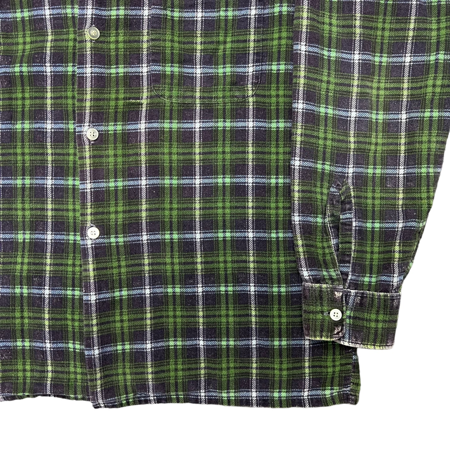 1960s Green cotton printed plaid shirt flannel (L)