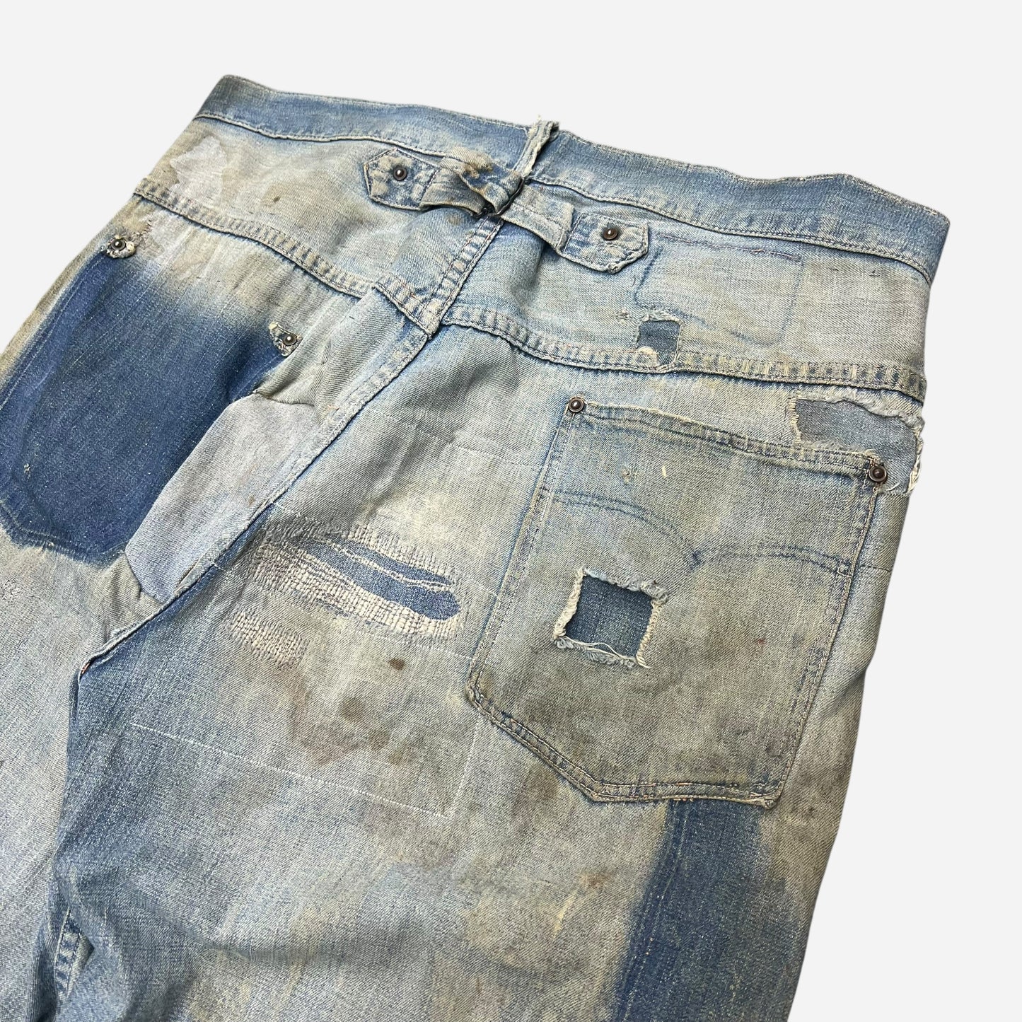 1940s WWII Laurel leaf button buckle back denim (35w)
