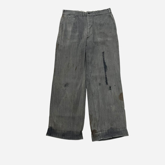 1940s Gray sun faded pattern heavy cotton button fly pants (30w)