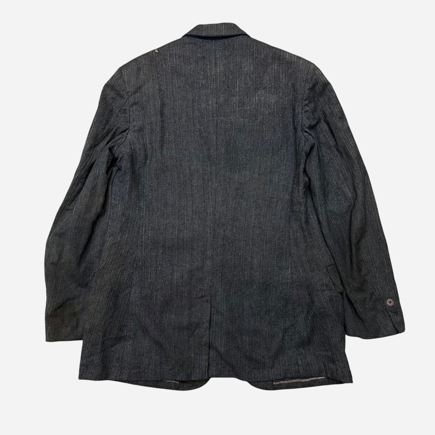 1920s Faded distressed gray herringbone suit jacket (M/L)