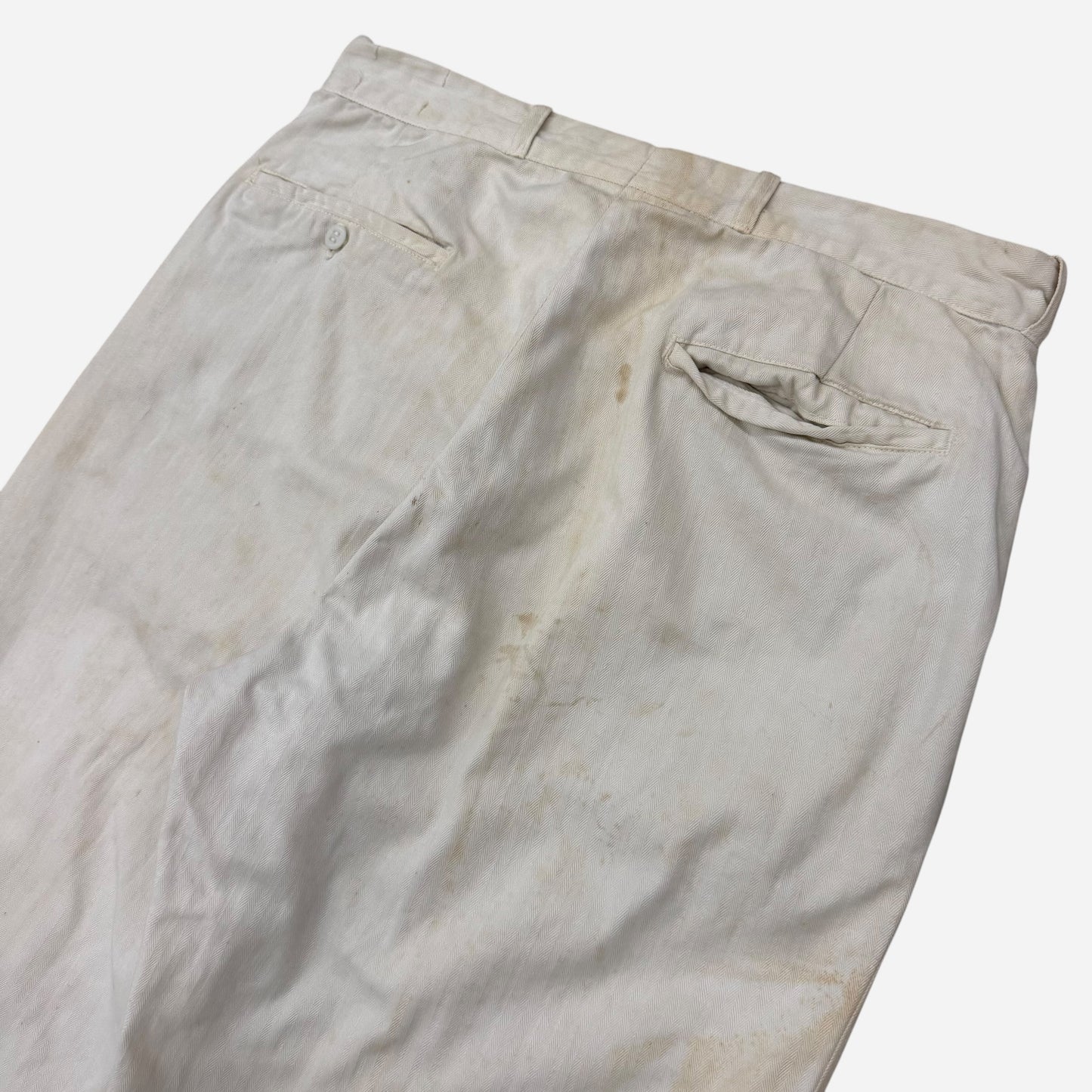 1940s White cotton HBT button fly work pants (32w)