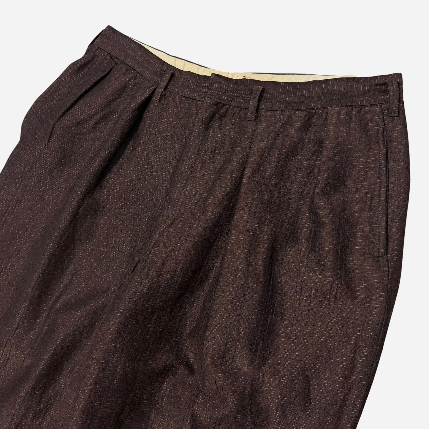 1940s Brown fleck pattern lightweight wool/cotton blend pleated pants (33w)