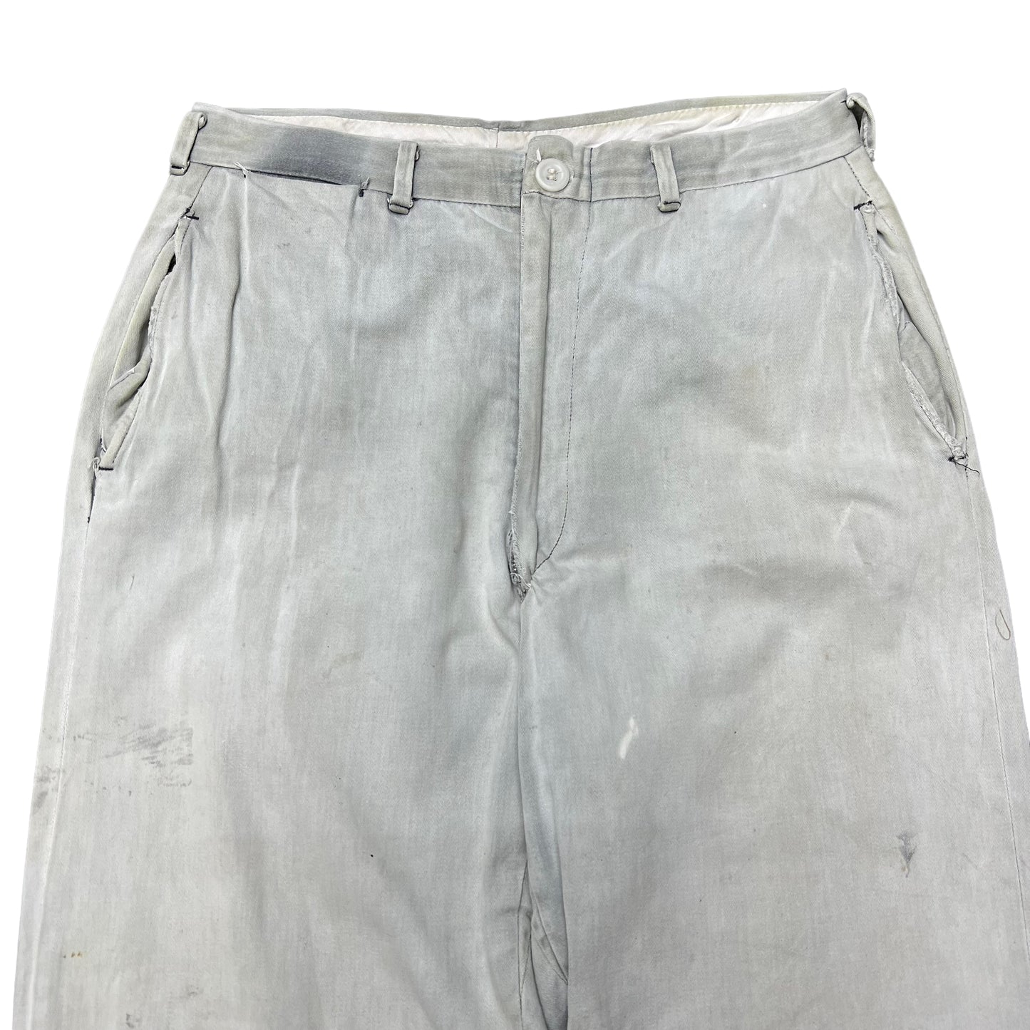 1940s Sun faded grey buckleback cotton work pants (30w)