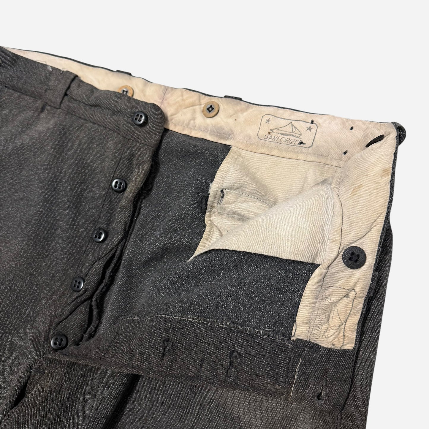 1950s Salt & pepper cotton sail cloth button fly work pants (36w)