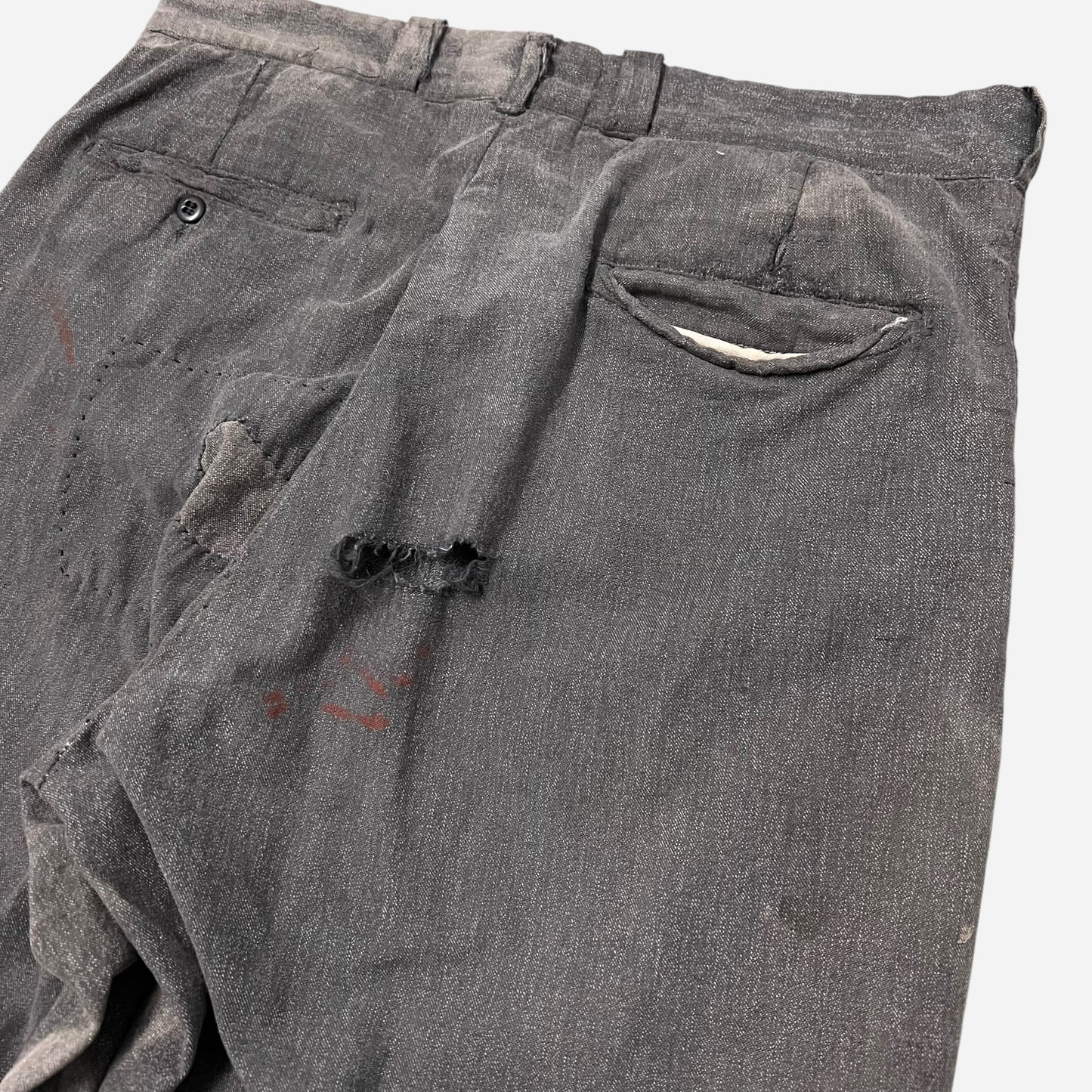 1950s Power House heavily repaired salt & pepper cotton sail cloth work pants (33w)