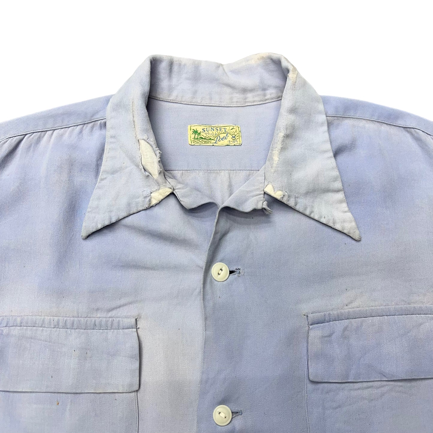 1940s Sunset Loel sun faded blue rayon loop collar shirt (M)