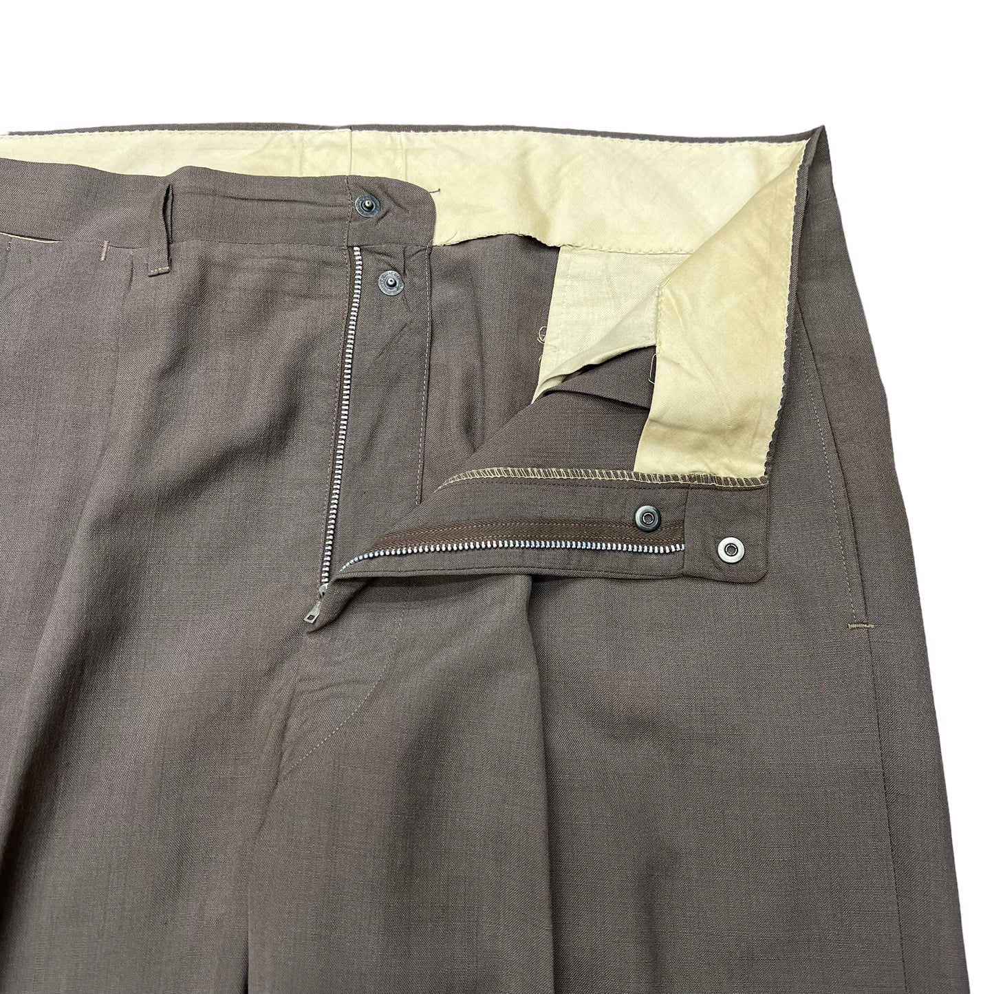 1940s Brown gabardine drop loop trousers (36w)