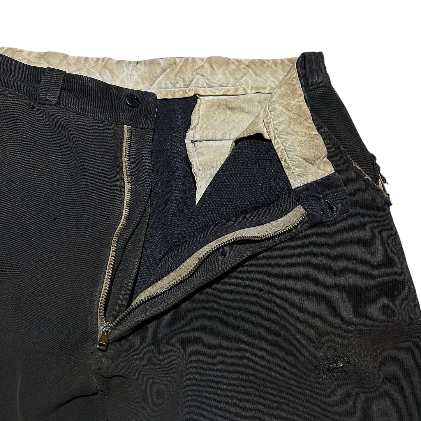 1940s 1950s Black whipcord sail cloth distressed work pants (33w)