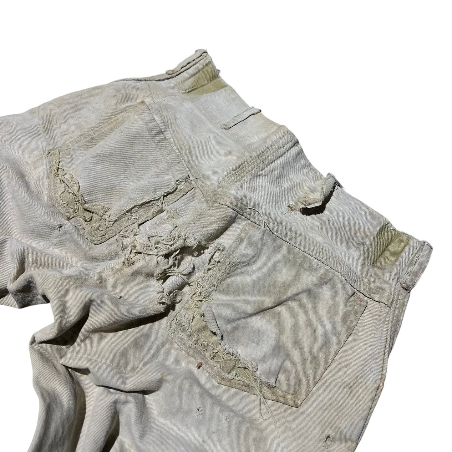 1940s Model distressed white denim donut button fly jeans (28w)