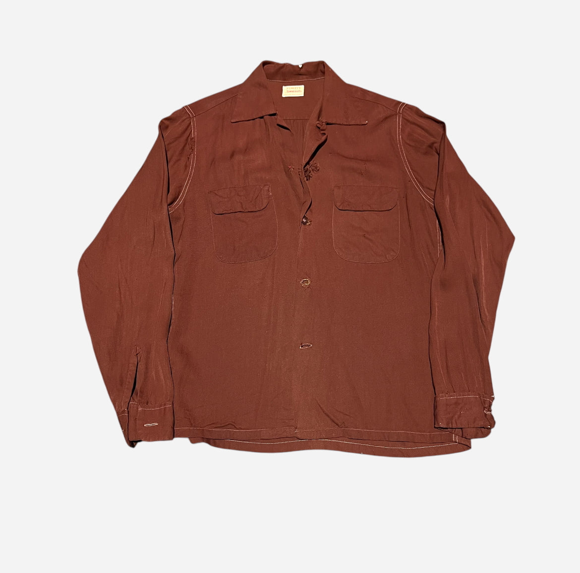 1950s Towncraft brown/orange rayon loop collar shirt (M)