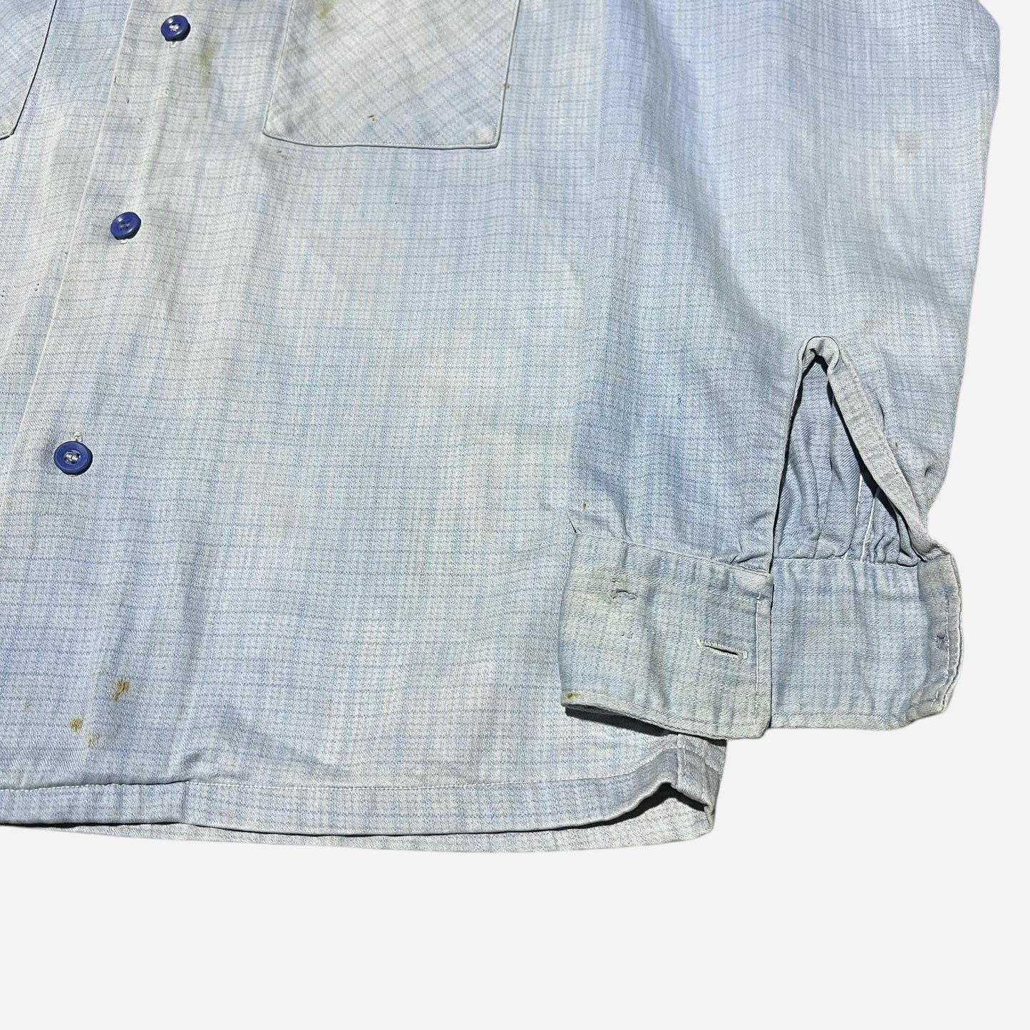 1950s Blue plaid cotton open collar shirt (M/L)