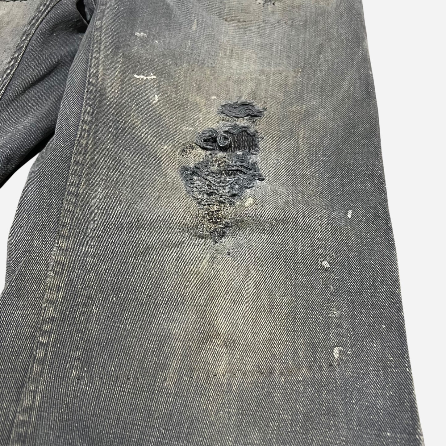 1940s Sweet Orr Ace button black sun faded denim/twill cotton repaired pants (30w)
