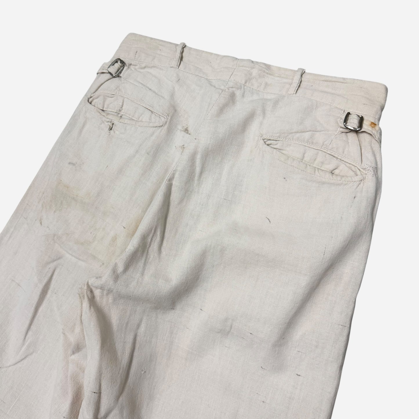 1930s Double button side cinch white cotton summer pants (29w)
