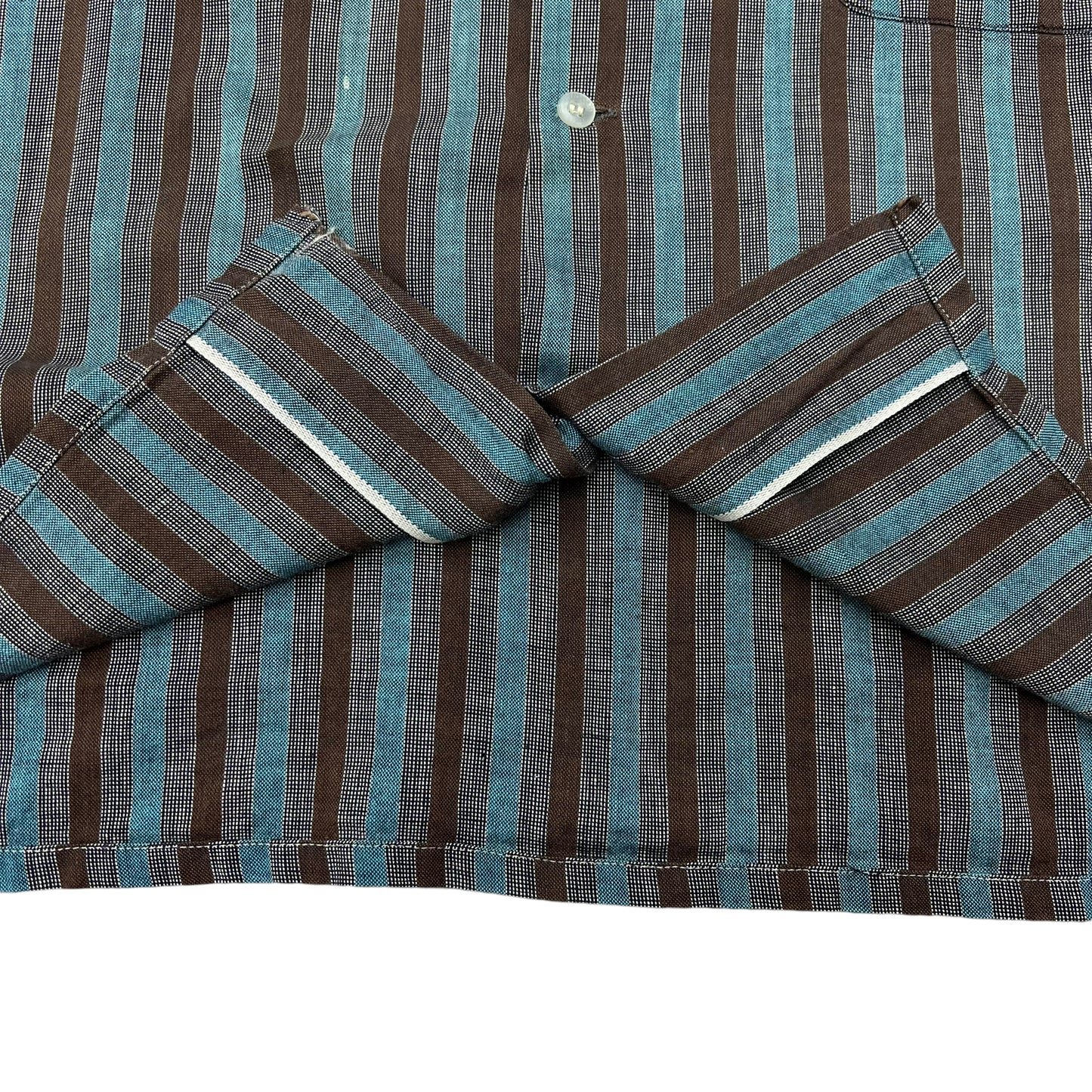 1950s Blue & brown striped cotton loop collar shirt (S/M)