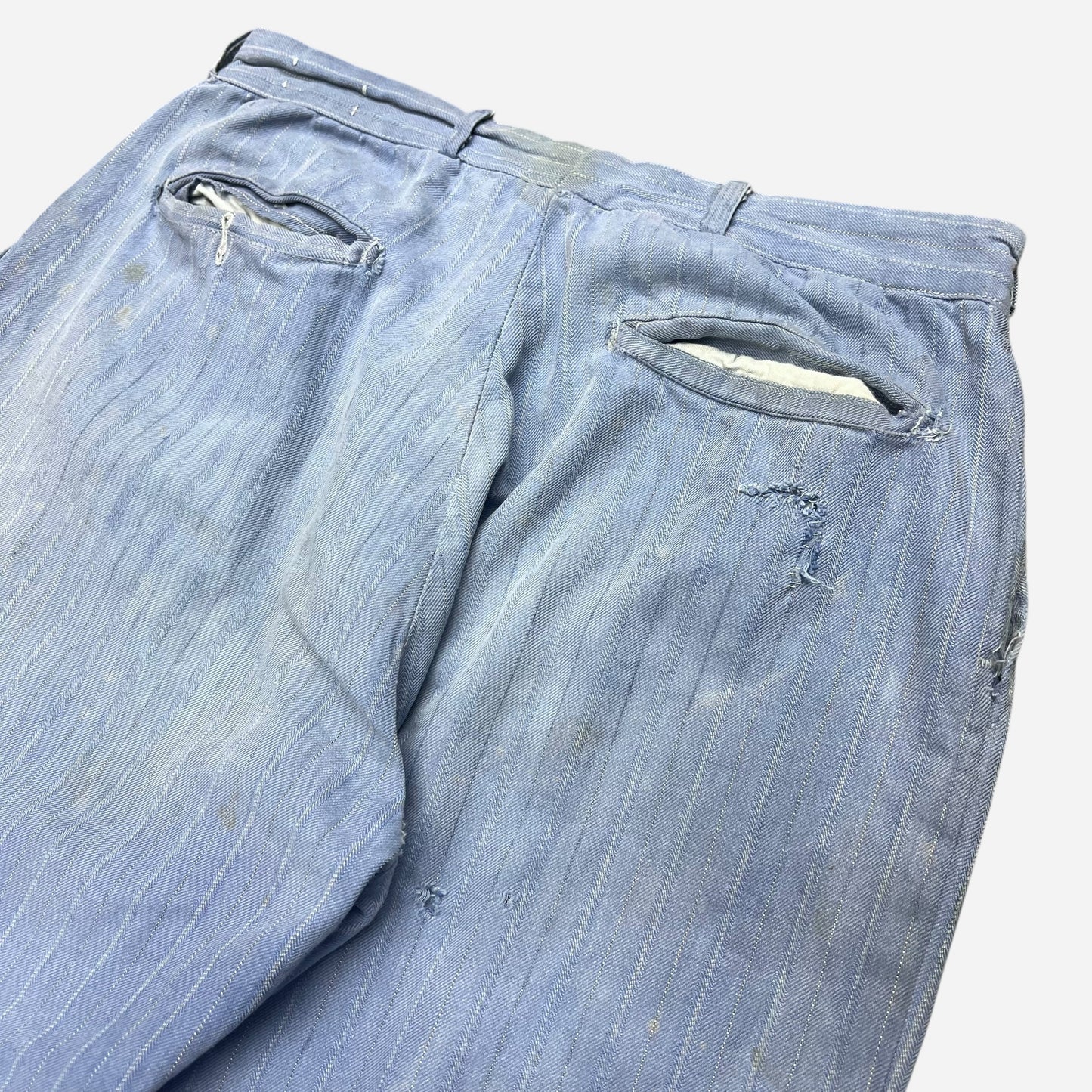 1940s Light blue striped cotton work pants (29w)