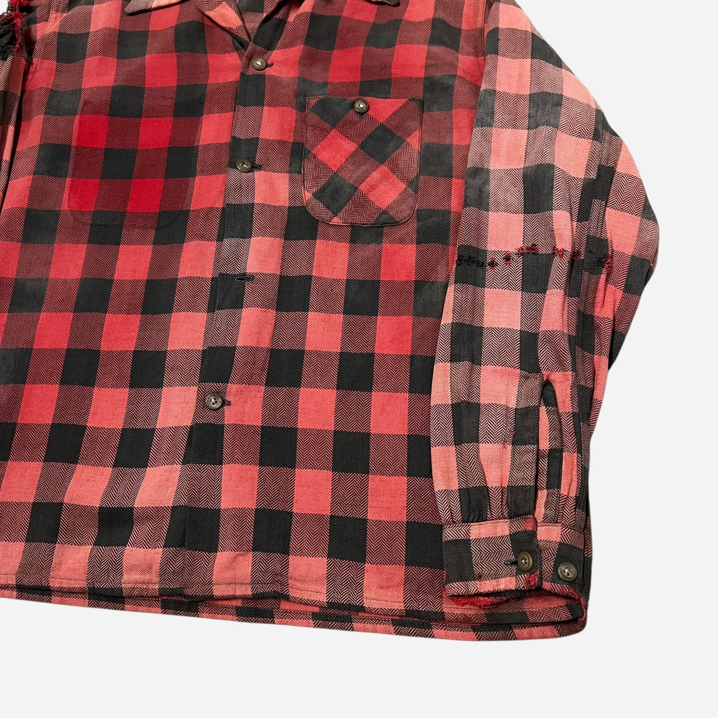 1950s Cotton black & red flannel loop collar shirt (L)
