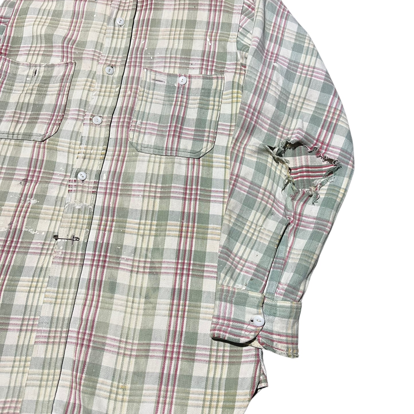 1940s Wards Sun Valley cotton plaid shirt flannel (L/XL)