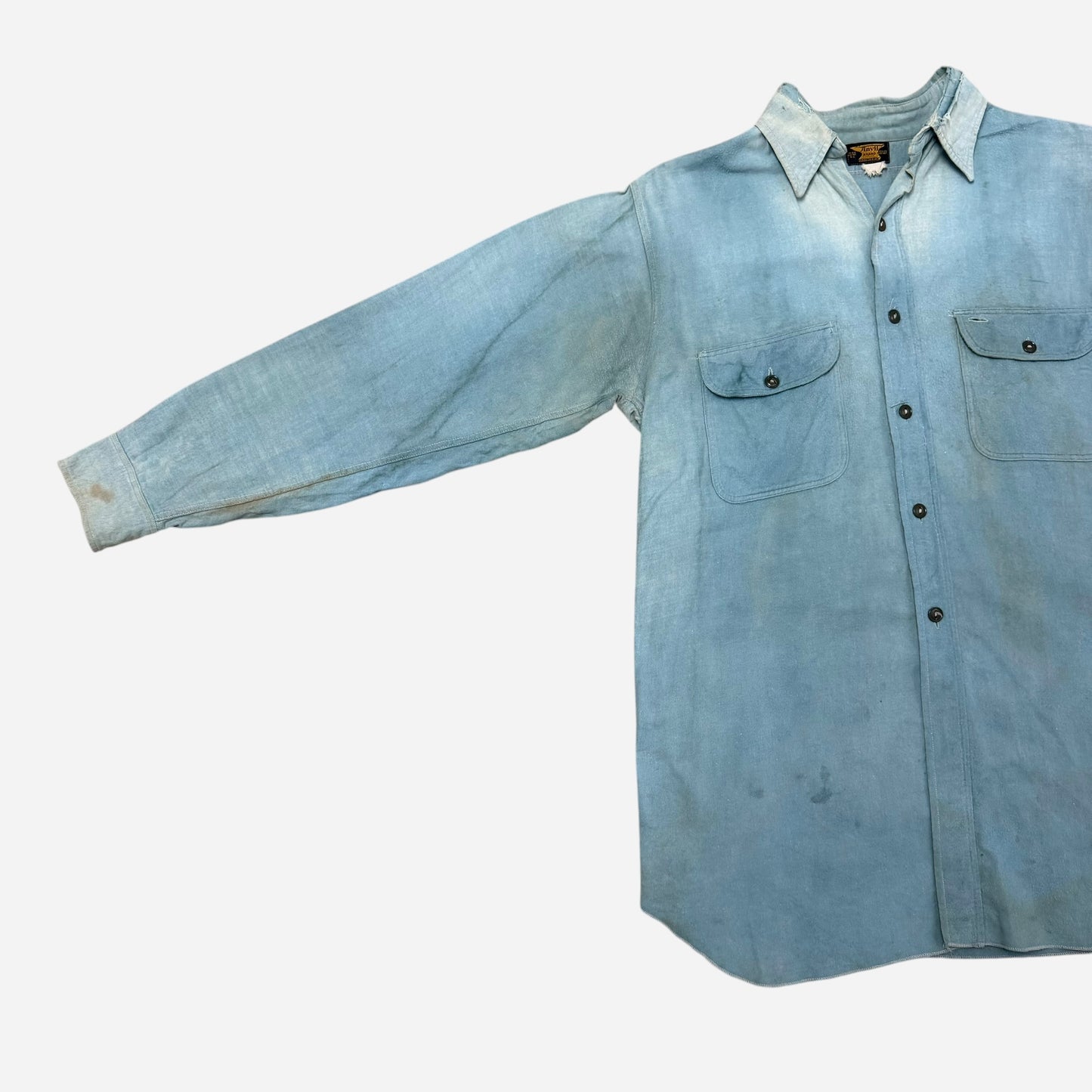 1930s Anvil sun faded cotton moleskin work shirt (M)