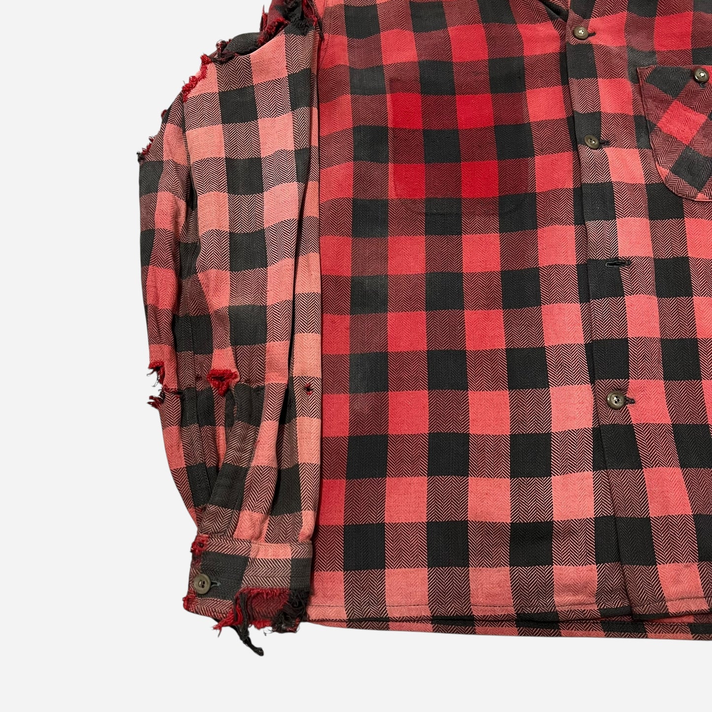 1950s Cotton black & red flannel loop collar shirt (L)