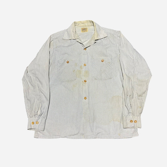 1950s National white plaid cotton loop collar shirt (M)