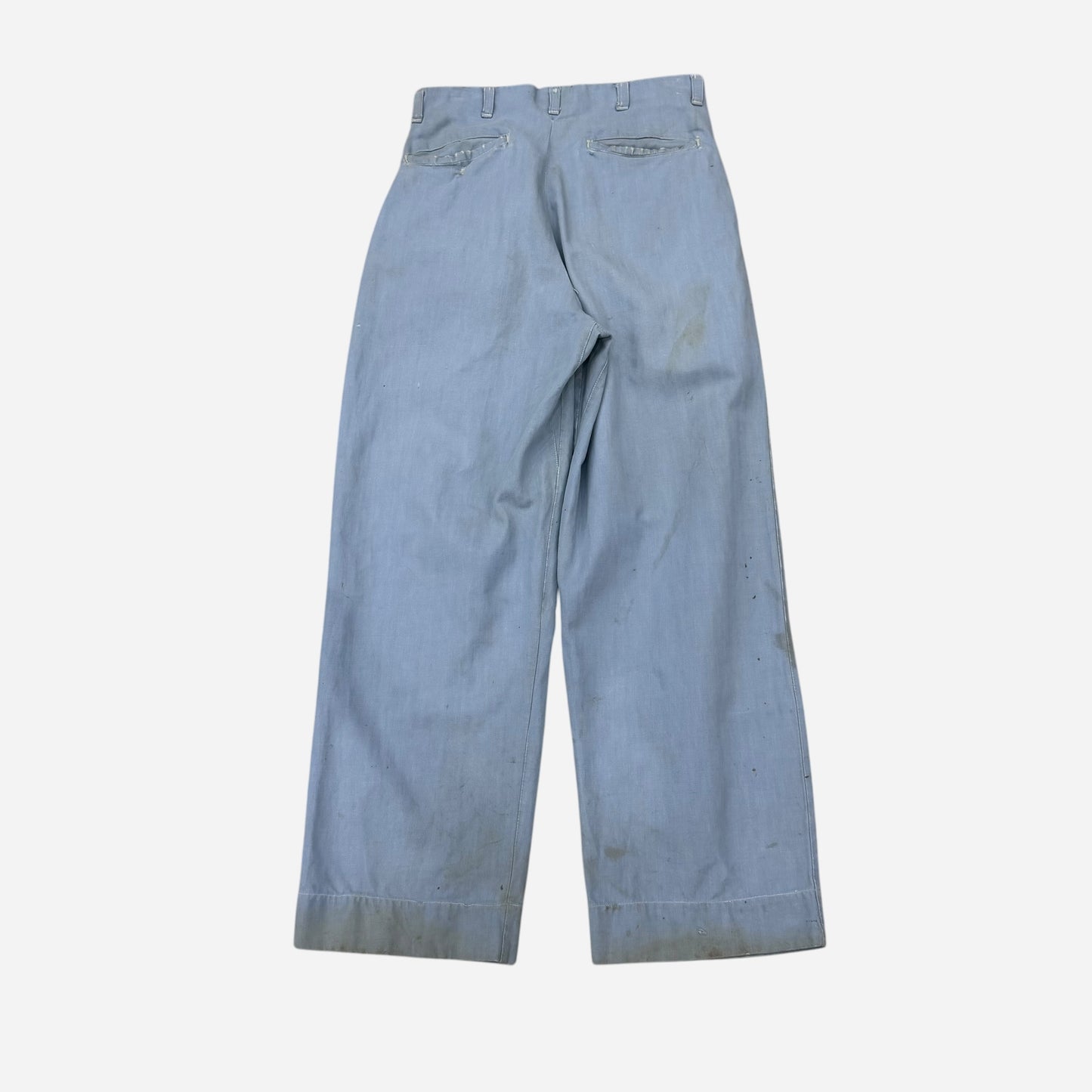 1940s Light blue chambray pleated cotton work pants (29w)