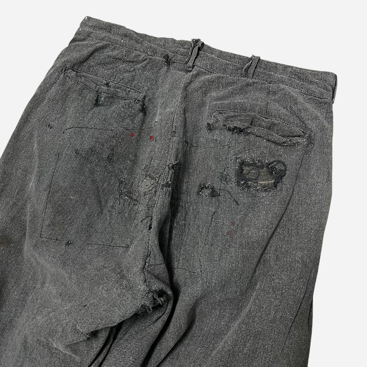 1940s Heavily repaired salt & pepper button fly work pants (30w)