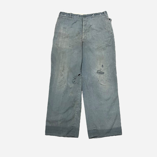 1940s Blue cotton hbt button fly work pants (32w)