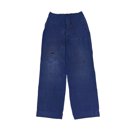 1940s Blue linen/rayon button fly drop loop pants (28w)