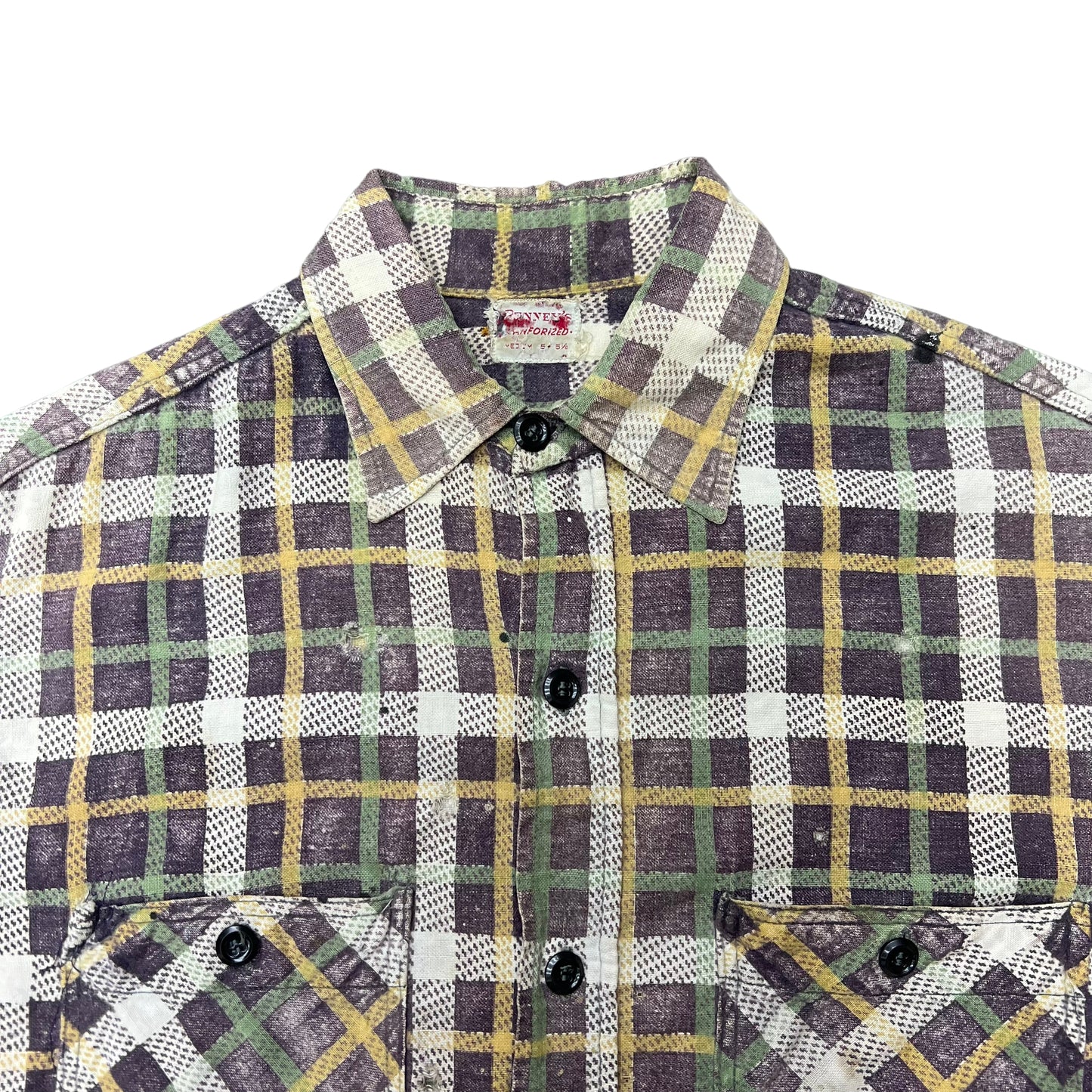 1950s Pennys distressed plaid cotton shirt flannel (M)