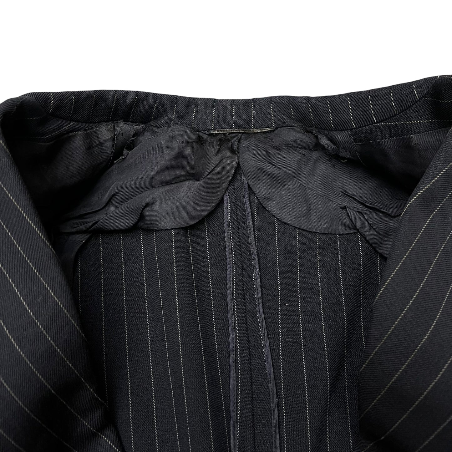 1930s Black double breasted pinstripe suit jacket (L)