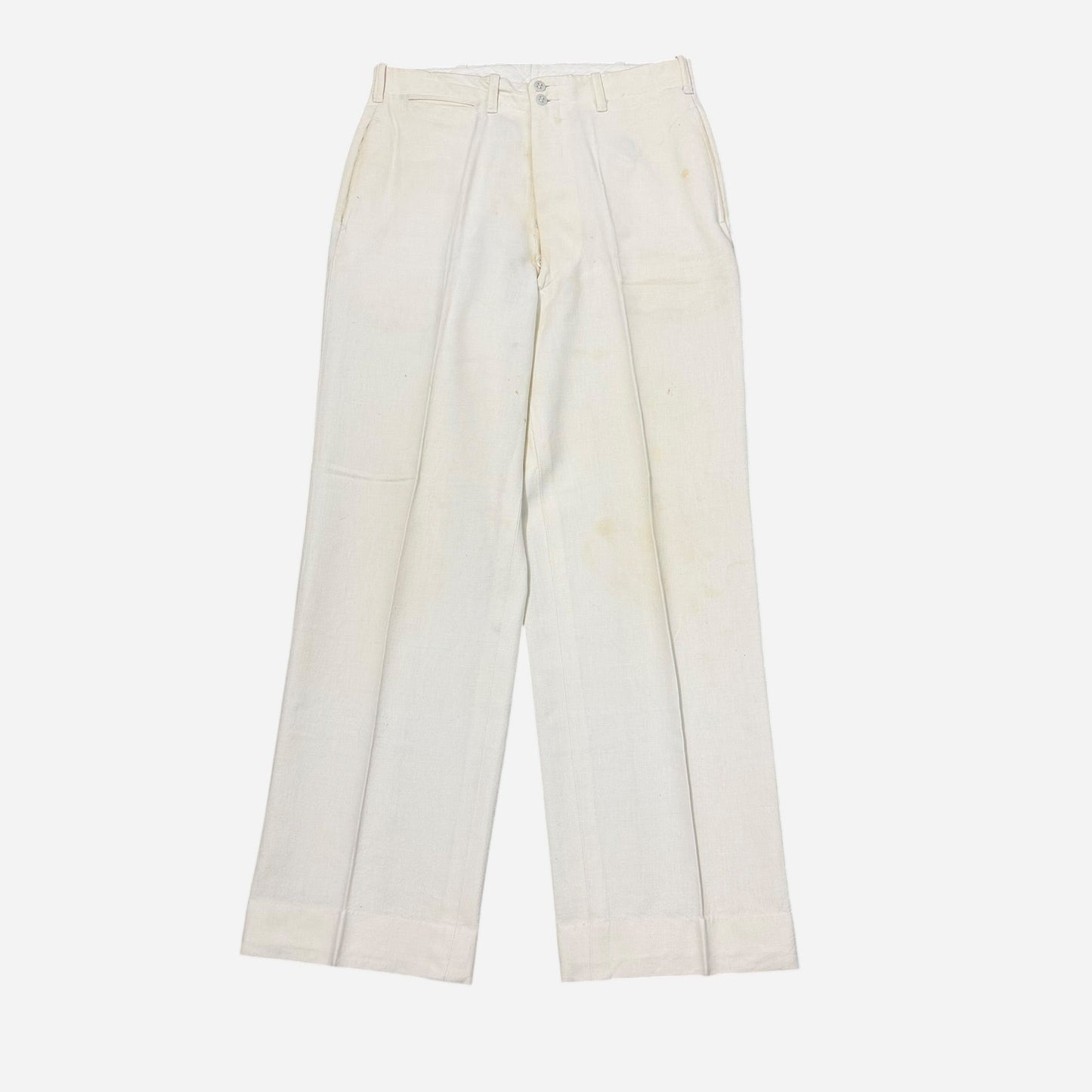 1930s Double button fly white cotton summer pants USN worn (30w)