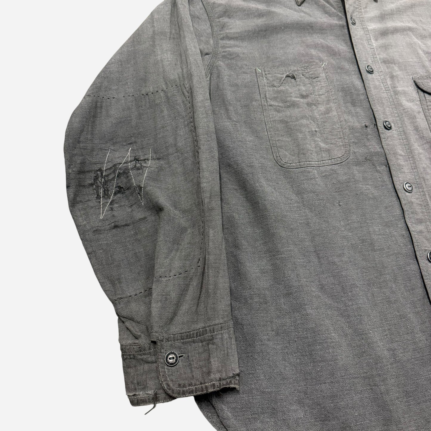 1930s Big Yank gray chambray cigarette pocket work shirt (XL)