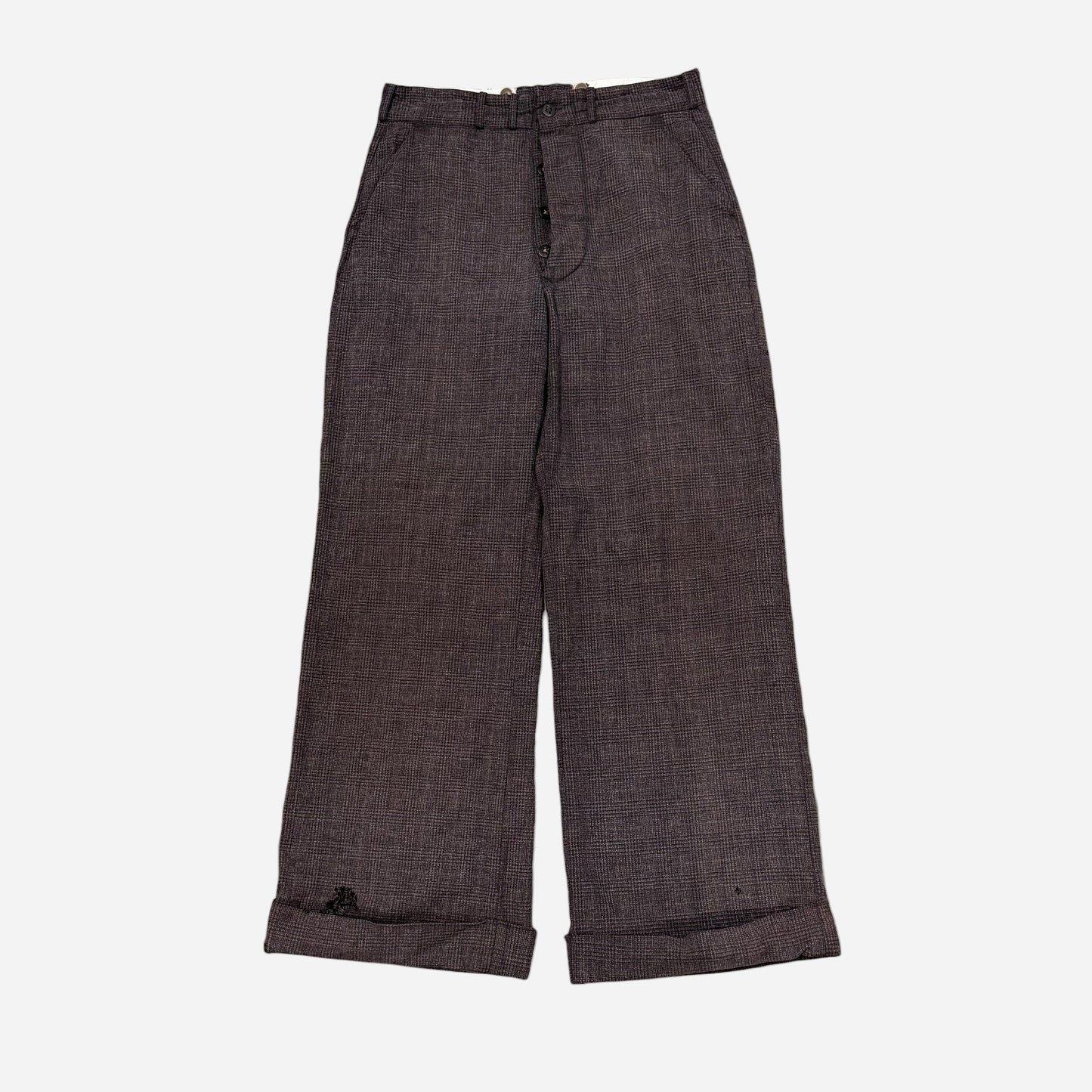 1930s Panama cotton plaid pattern button fly pants (27w)