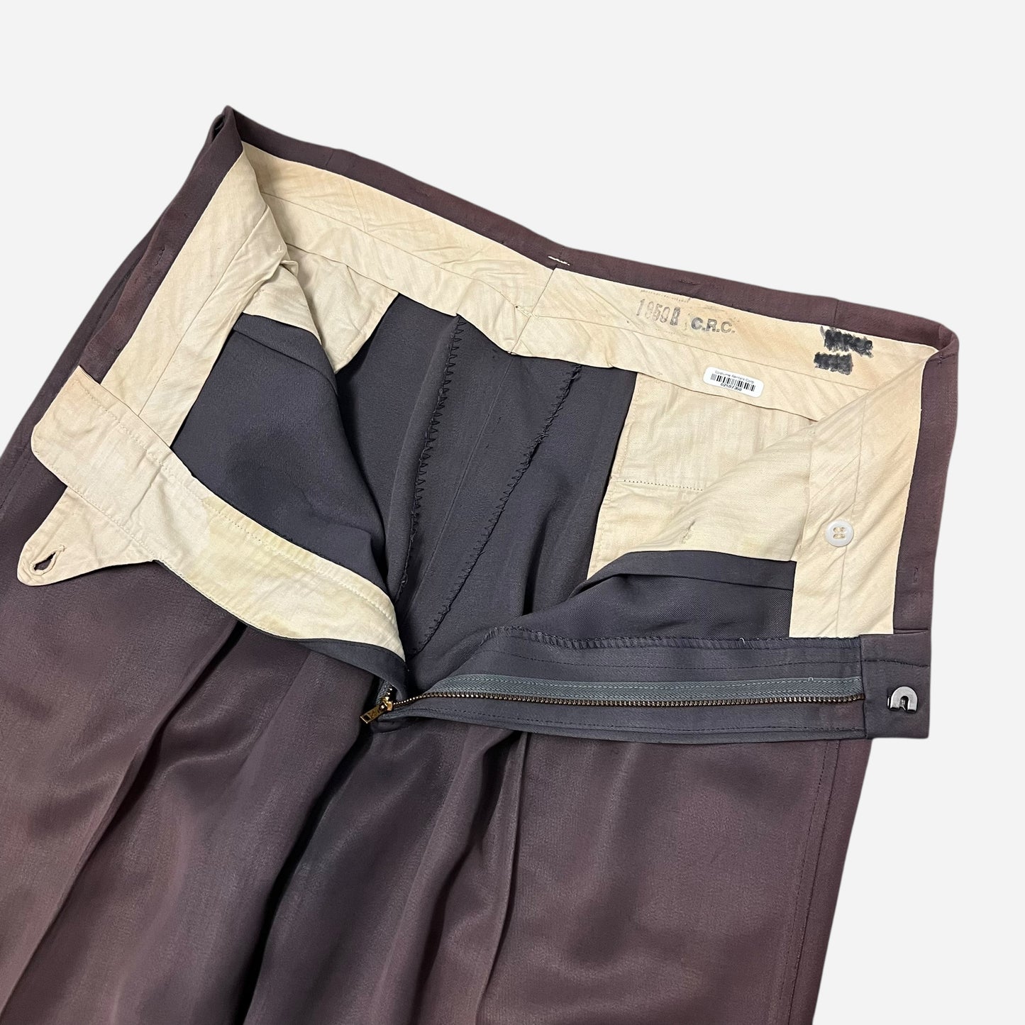 1940s Brown faded rayon sharkskin pleated pants (34w)