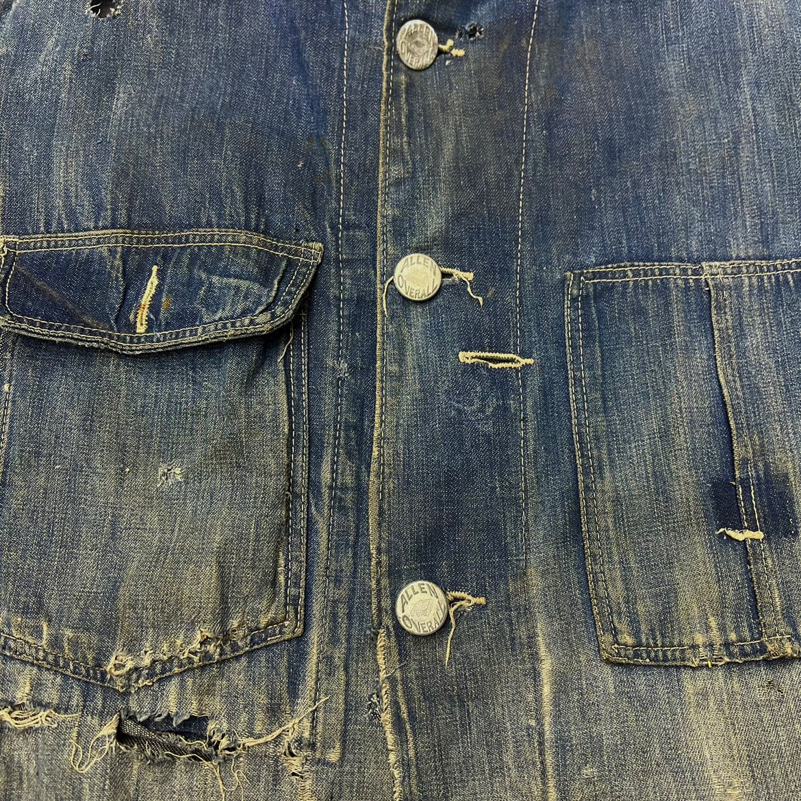 1920s Allen Overall repaired denim chore coat (M)