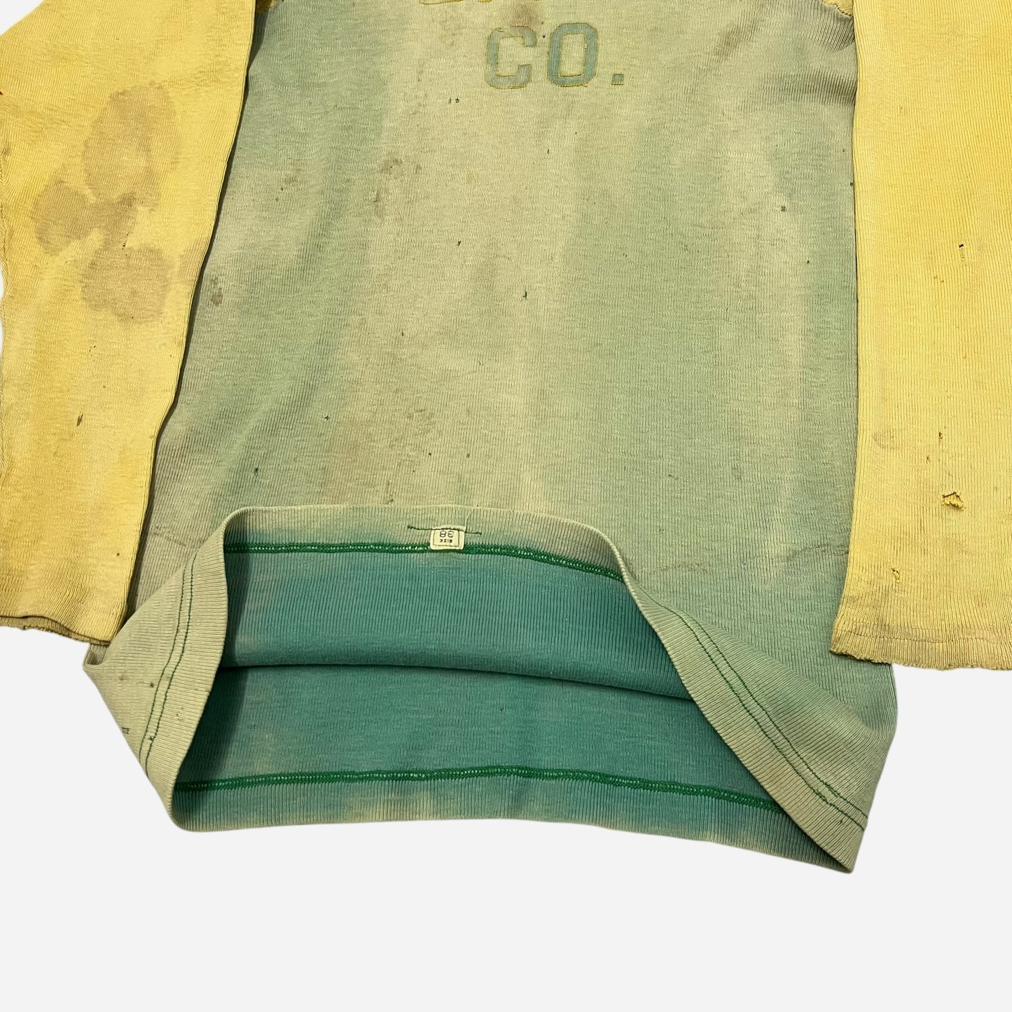 1930s Green sun faded two toned cotton jersey (S/M)