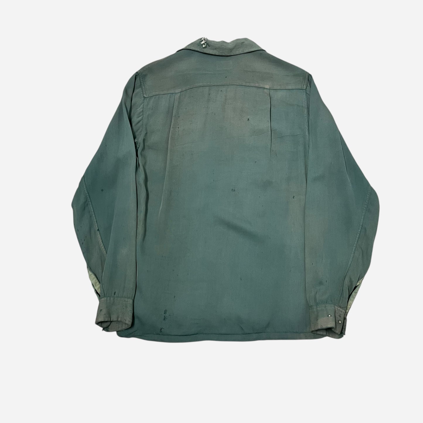 1950s Penneys Towncraft green rayon flap pocket loop collar shirt (M)