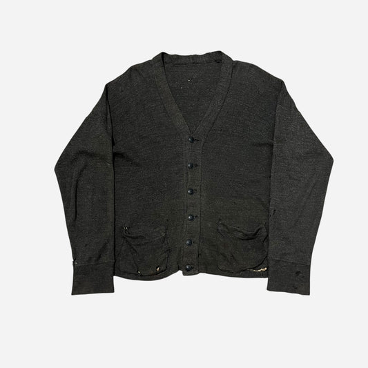1940s Gray salt & pepper cotton cardigan (L)