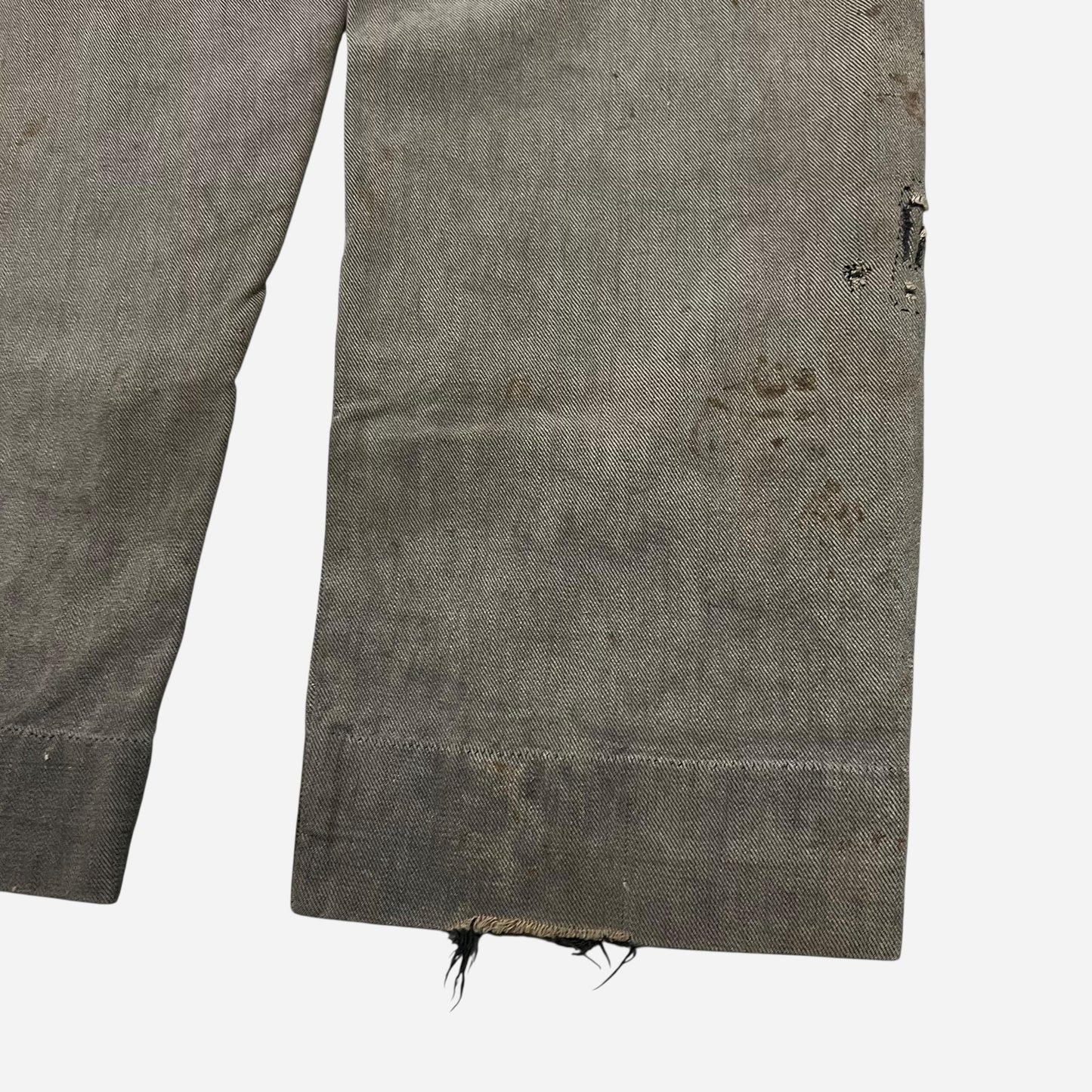 1940s Brown whipcord salt & pepper cotton button fly repaired work pants (36w)