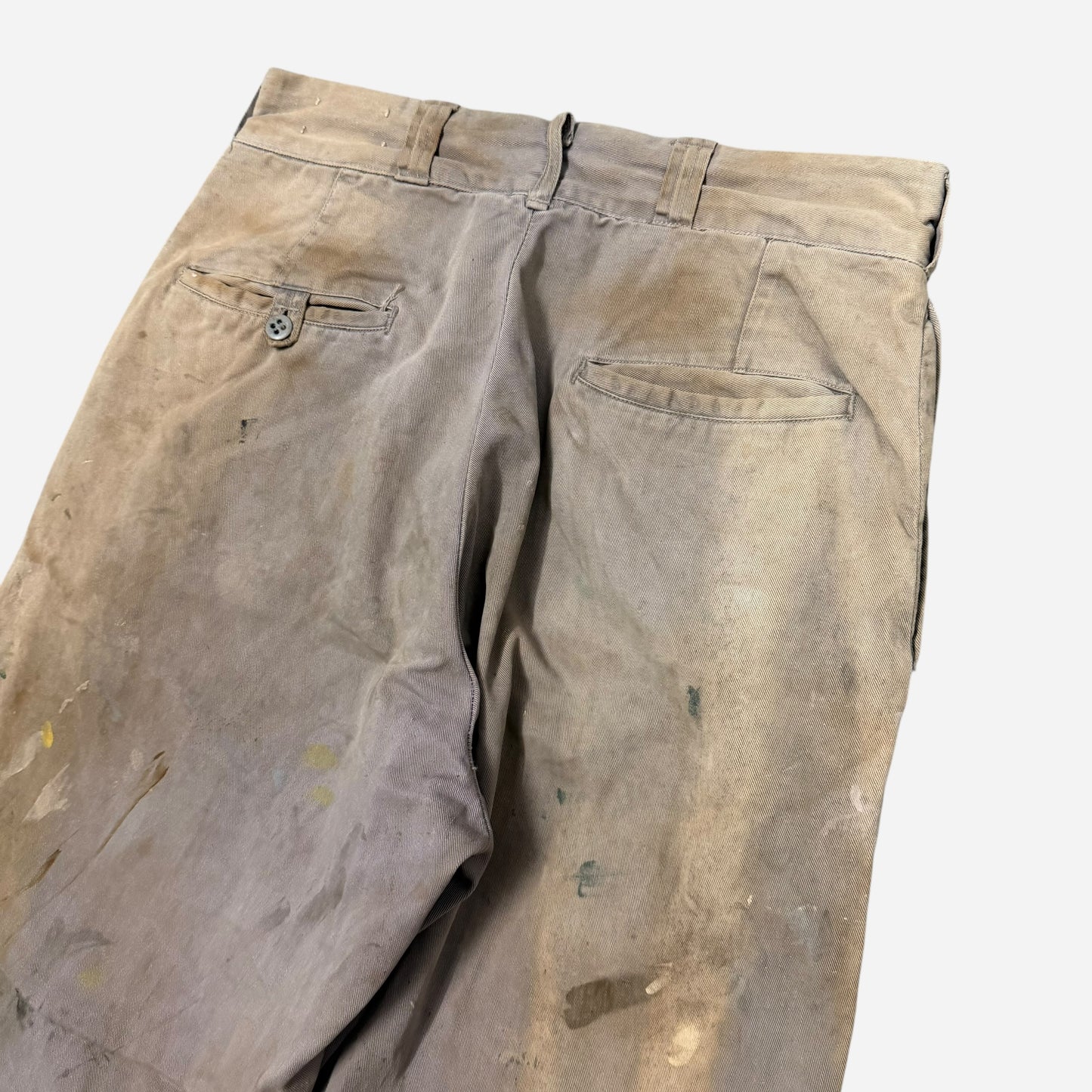 1950s Montgomery Ward Pioneer Dualls gray paint splattered chinos (29w)