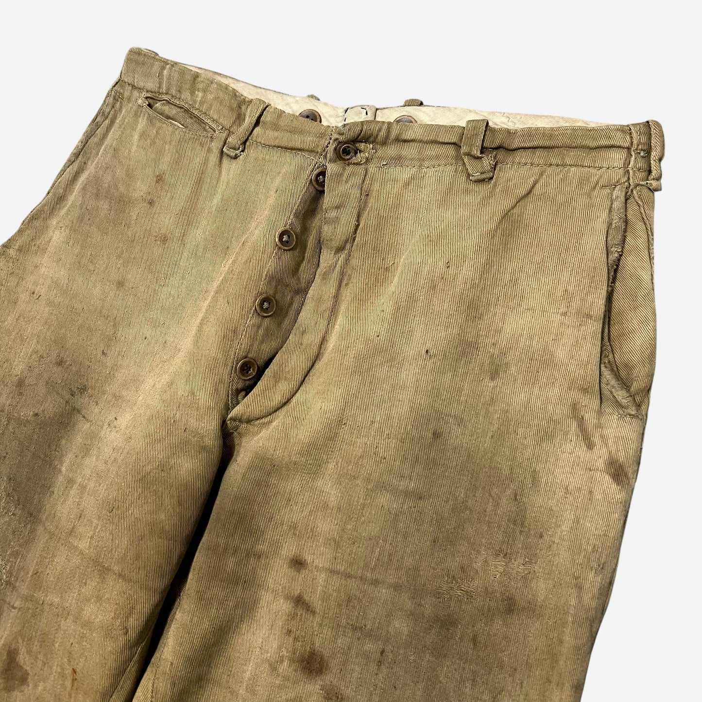 1920s Tan light cotton button fly pants (29w)