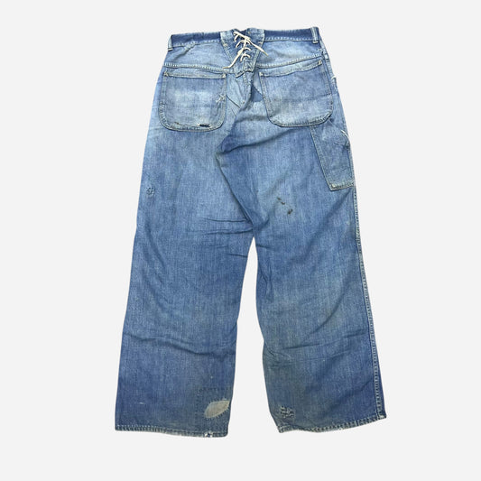 1940s 1950s Lace back repaired denim wide leg jeans (33w)