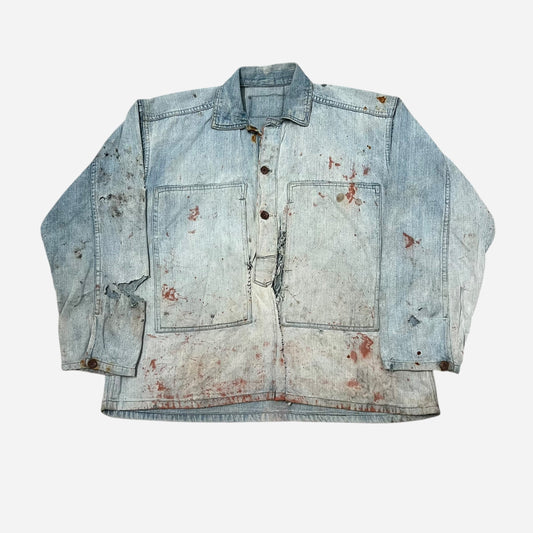 1910s WW1 US Army denim pullover shirt jacket paint splattered (M/L)
