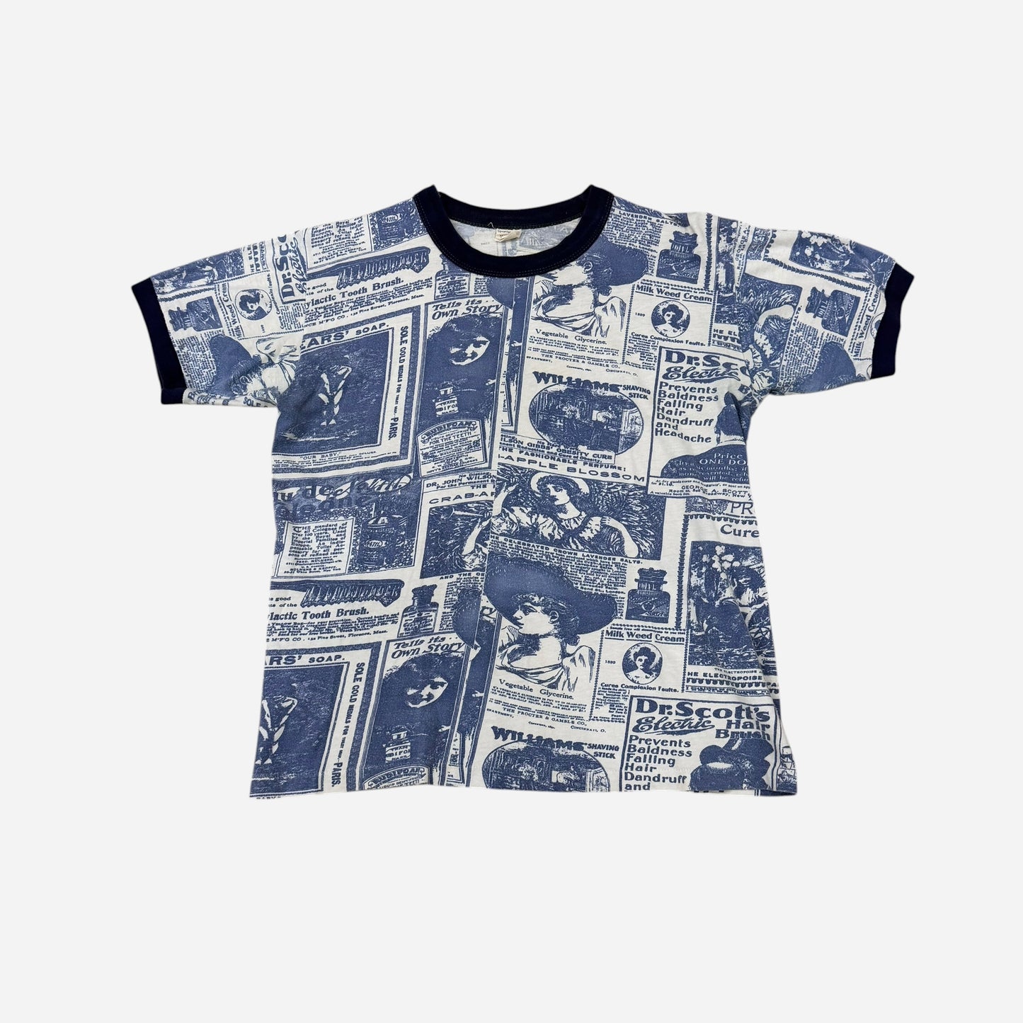 1960s Old advertisement print ringer t-shirt (M)