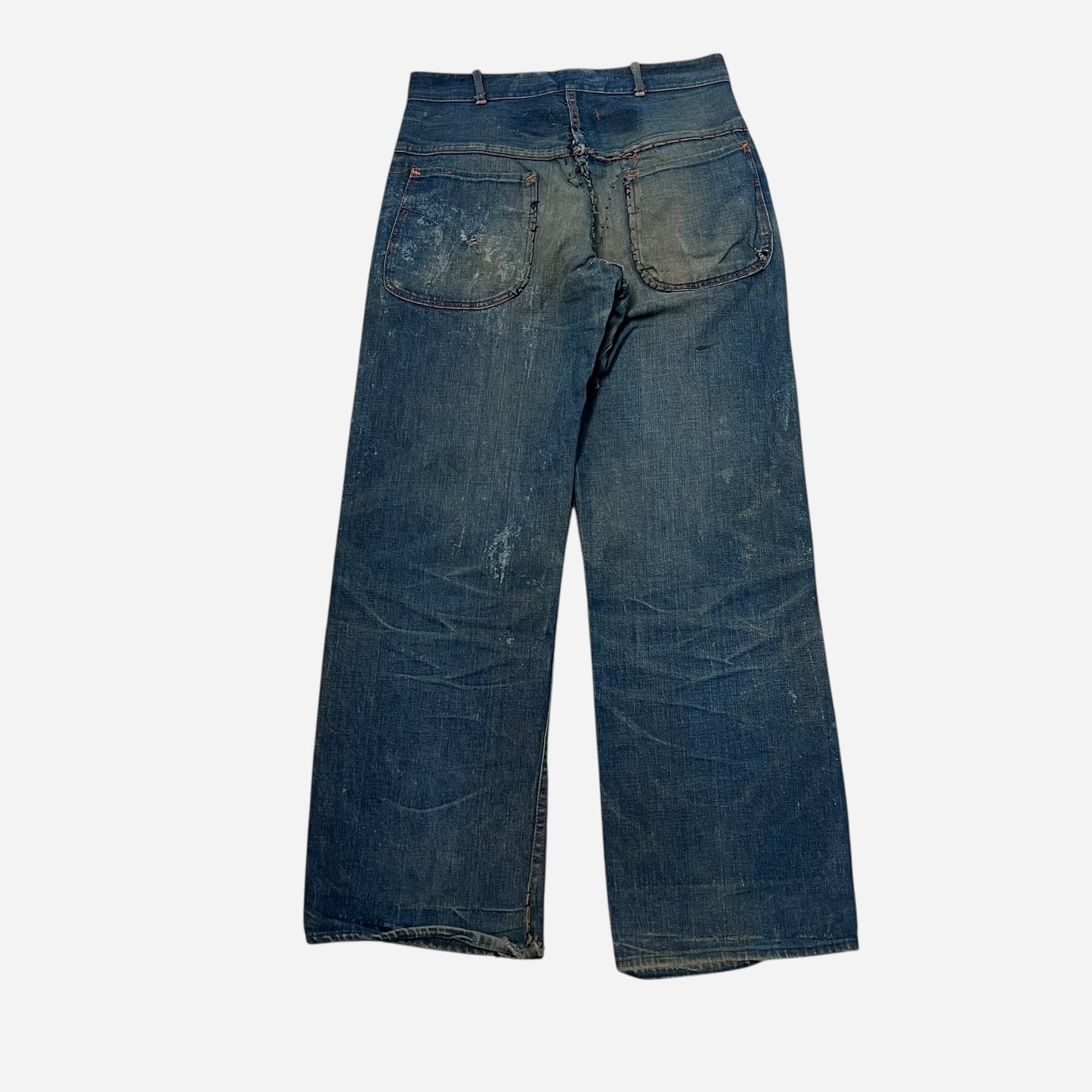 1940s Dark wash ghost buckle back donut button fly jeans (29w)