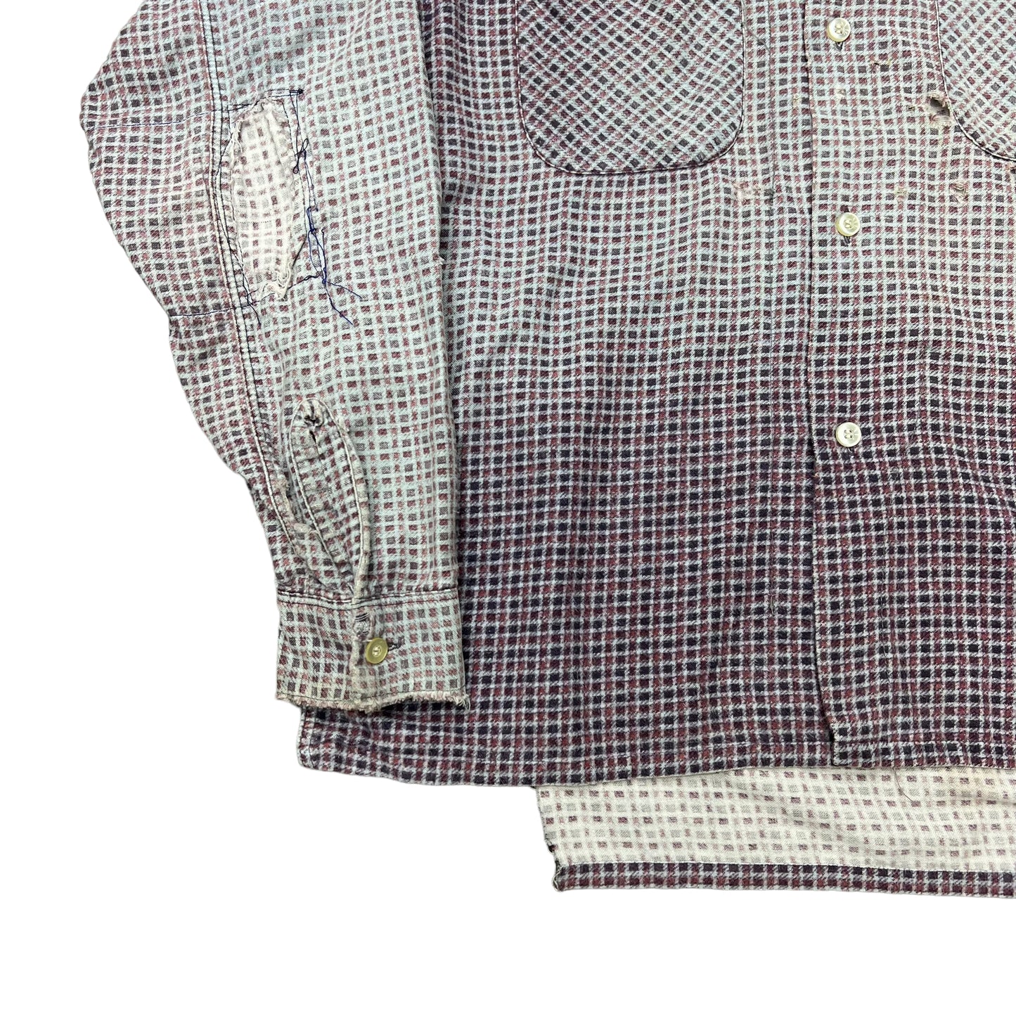 1950s Purple plaid sun faded cotton shirt flannel (M)