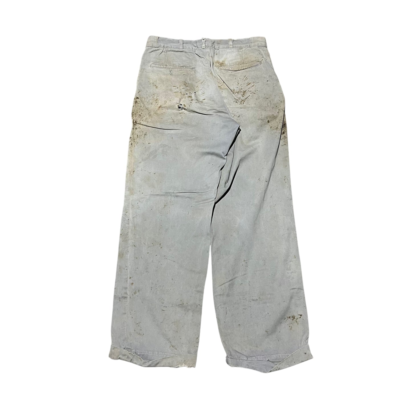 1950s Gray distressed sail cloth chino work pants (31w)